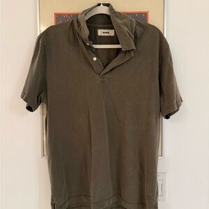 Buck Mason Distressed Dark Olive Polo Shirt